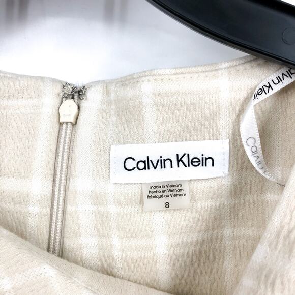 CALVIN KLEIN Womens Plaid Starburst Sheath Dress Size 8 Stony Beige White NWT - Picture 10 of 13